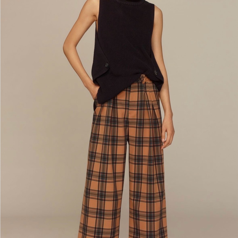 Anthropologie Avery High-Rise Wide-Leg Plaid Pants - Camel/Black